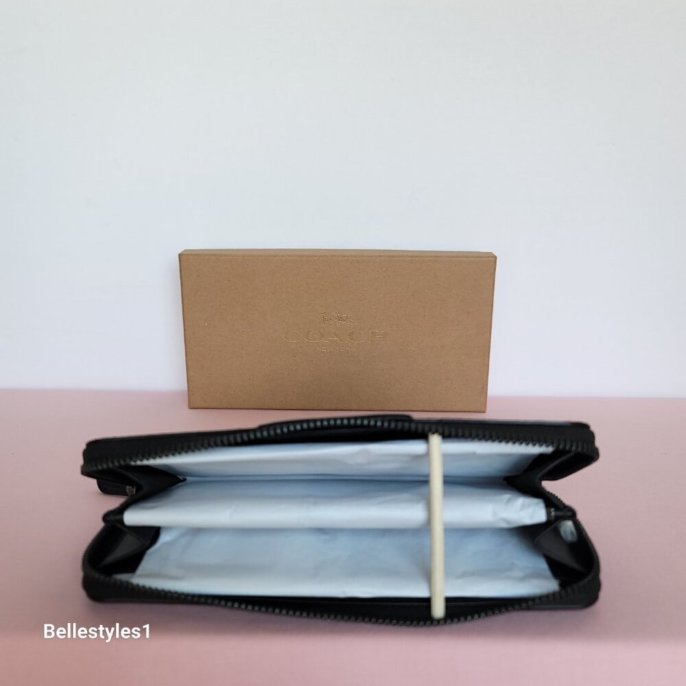 COACH Boxed Slim Accordion Signature Canvas & Leather Wallet w Back-slip pocket⭐ - Picture 12 of 16